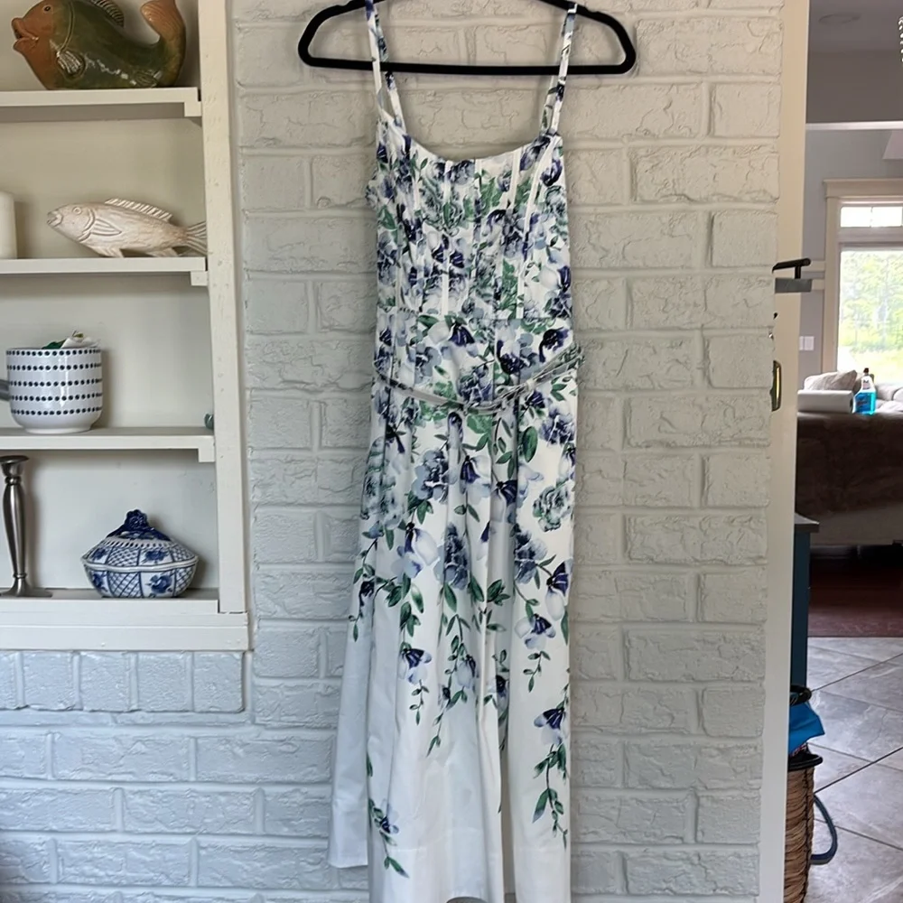 White House Black Market Smocked Floral Belted Dress Size 10 - Picture 6 of 9